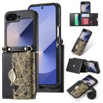 Per Samsung Galaxy Z Flip6 POLA Custodia per telefono con motivo a foglie con slot multi-scheda (nero)