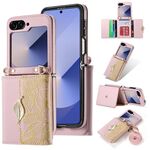 Per Samsung Galaxy Z Flip6 POLA Custodia per telefono con motivo a foglia con slot multi-scheda (rosa)