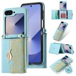 Per Samsung Galaxy Z Flip6 POLA Multi-Card Slots Leaf Pattern Custodia per telefono (blu)