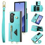 Per Samsung Galaxy Z Fold6 POLA Grid Texture Multi-Card Slots Zipper Wallet Custodia per telefono (blu)