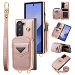 Per Samsung Galaxy Z Fold6 POLA Multi-Card Slots Zipper Wallet Phone Case (Rosa)
