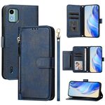 For Nokia C12 Multi-Card Slots Zipper Wallet Leather Phone Case(Blue)