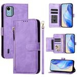 Per Nokia C12 Multi-Card Slots Zipper Wallet Custodia in pelle per telefono (viola)