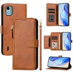 For Nokia C12 Multi-Card Slots Zipper Wallet Leather Phone Case(Brown)