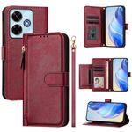 Per Redmi 13 5G / 4G Global Multi-Card Slots Zipper Wallet Custodia in Pelle per Telefono (Rosso Scuro)