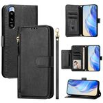 Per Sony Xperia 5 IV Multi-Card Slots Zipper Wallet Custodia in pelle per telefono (nero)