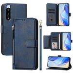 Per Sony Xperia 5 IV Multi-Card Slots Zipper Wallet Custodia in pelle per telefono (blu)
