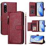 Per Sony Xperia 5 IV Multi-Card Slots Zipper Wallet Custodia in pelle per telefono (rosso scuro)