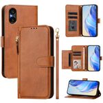 Per Sony Xperia 5 V Multi-Card Slots Zipper Wallet Custodia in pelle per telefono (marrone)