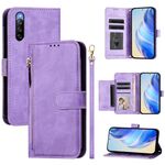 Per Sony Xperia 10 V Multi-Card Slots Zipper Wallet Custodia in pelle per telefono (viola)