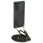Per Samsung Galaxy S24 Ultra 5G Custodia per telefono in pelle vintage con retro in PC e tracolla (nero)