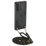 Per Samsung Galaxy S23+ 5G Custodia per telefono in pelle vintage con retro in PC e tracolla (nero)