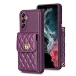 Per Samsung Galaxy A14 4G / 5G Portafoglio con fibbia in metallo verticale Custodia in pelle romboidale (viola scuro)