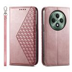 Per OPPO Reno12 F 4G / 5G / F27 India Custodia magnetica in pelle di vitello con griglia cubica (oro rosa)