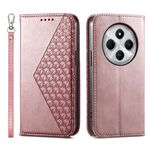 Per Redmi 14C 4G Custodia per telefono in pelle magnetica con texture di vitello a griglia cubica (oro rosa)
