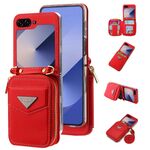 Per Samsung Galaxy Z Flip6 POLA Multi-Card Slots Zipper Wallet Custodia per telefono (rosso)