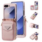 Per Samsung Galaxy Z Flip6 POLA Multi-Card Slots Zipper Wallet Phone Case (Rosa)