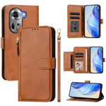For OPPO Reno11 5G Global Multi-Card Slots Zipper Wallet Leather Phone Case(Brown)