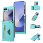Per Samsung Galaxy Z Flip6 POLA Grid Texture Multi-Card Slots Zipper Wallet Custodia per telefono (blu)