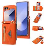 Per Samsung Galaxy Z Flip6 POLA Grid Texture Multi-Card Slots Zipper Wallet Custodia per telefono (arancione)