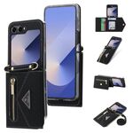 Per Samsung Galaxy Z Flip6 POLA Grid Texture Multi-Card Slots Zipper Wallet Custodia per telefono (nero)