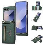 Per Samsung Galaxy Z Flip6 POLA Grid Texture Multi-Card Slots Zipper Wallet Custodia per telefono (verde)