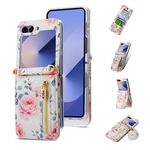 For Samsung Galaxy Z Flip6 POLA Rose Pattern Multi-Card Slots Zipper Wallet Phone Case(White)