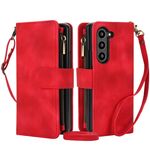 Per Samsung Galaxy Z Fold6 Dream 9-Card Zipper Wallet RFID Custodia in pelle per telefono con cordino (rosso)