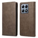 Per Xiaomi 14T Pro Business Custodia per telefono in pelle magnetica RFID tinta unita (marrone)
