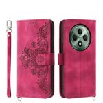 Per OPPO Reno12 F 4G / 5G / F27 India Custodia in pelle con motivo floreale in rilievo (rosso vino)