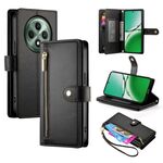 Per OPPO Reno12 F 4G / 5G / F27 India Portafoglio con cerniera e nove slot per carte Custodia in pelle per telefono (nero)