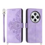 Per Redmi 14C 4G Custodia in pelle con portafoglio in rilievo con motivo floreale (viola)