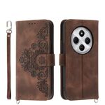 Per Redmi 14C 4G Custodia in pelle con motivo floreale in rilievo (marrone)