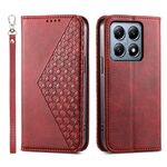 Per Xiaomi 14T Pro Custodia per telefono in pelle magnetica con texture di vitello a griglia cubica (rosso)