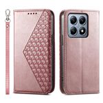 Per Xiaomi 14T Pro Custodia per telefono in pelle magnetica con texture di vitello a griglia cubica (oro rosa)