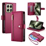 Per Xiaomi 14T Custodia in pelle con cerniera e nove slot per carte di credito (rosso)