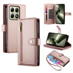 Per Xiaomi 14T Custodia in pelle con cerniera e nove slot per carte di credito (rosa)