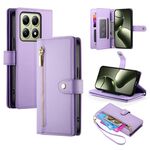 Per Xiaomi 14T Custodia in pelle con cerniera e nove slot per carte di credito (viola)