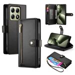 Per Xiaomi 14T Custodia in pelle con cerniera e nove slot per carte di credito (nero)