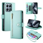 Per Xiaomi 14T Pro Nine Card-slot Zipper Wallet Bag Custodia in pelle per telefono (verde menta)