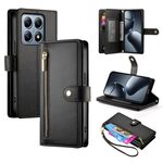 Per Xiaomi 14T Pro Nine Card-slot Zipper Wallet Bag Custodia in pelle per telefono (nero)