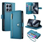 Per Xiaomi 14T Pro Nine Card-slot Zipper Wallet Bag Custodia in pelle per telefono (blu)