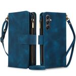 Per Samsung Galaxy S24 5G Dream 9-Card Zipper Wallet RFID Custodia in pelle per telefono con cordino (blu)