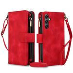 Per Samsung Galaxy S24 5G Dream 9-Card Zipper Wallet RFID Custodia in pelle per telefono con cordino (rosso)