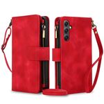 Per Samsung Galaxy S24+ 5G Dream 9-Card Zipper Wallet RFID Custodia in pelle per telefono con cordino (rosso)