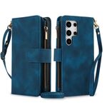 Per Samsung Galaxy S24 Ultra Dream 9-Card Zipper Wallet RFID Custodia in pelle per telefono con cordino (blu)