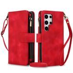 Per Samsung Galaxy S24 Ultra Dream 9-Card Zipper Wallet RFID Custodia in pelle per telefono con cordino (rosso)