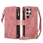 Per Samsung Galaxy S24 Ultra Dream 9-Card Zipper Wallet RFID Custodia in pelle per telefono con cordino (oro rosa)