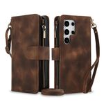 Per Samsung Galaxy S24 Ultra Dream 9-Card Zipper Wallet RFID Custodia in pelle per telefono con cordino (marrone)