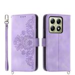 Per Xiaomi 14T Custodia in pelle con portafoglio in rilievo con fiori e pelle al tatto (viola)